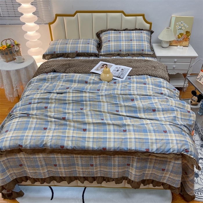 91家纺网 家纺一手货源 找家纺 暖居 2024新款豆豆被四件套 莱恩蓝色