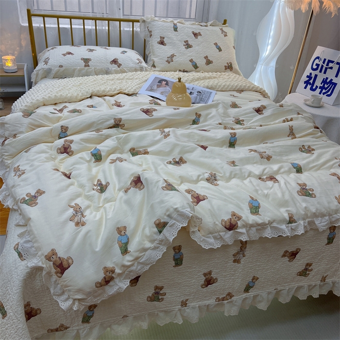 91家纺网 家纺一手货源 找家纺 暖居 2024新款豆豆被四件套 熊和兔子