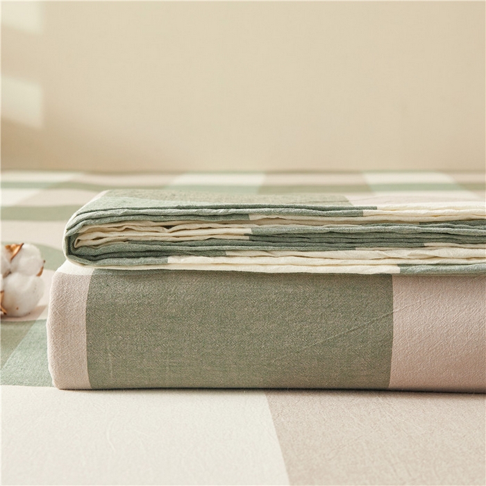 91家纺网 家纺一手货源 找家纺 喜居 2024新款全棉色织水洗棉床笠 绿大格