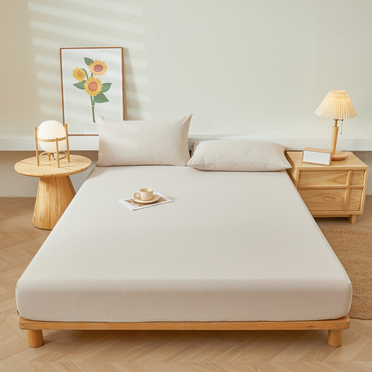 91家纺网 家纺一手货源 找家纺 喜居 2024新款全棉色织水洗棉床笠 光年米