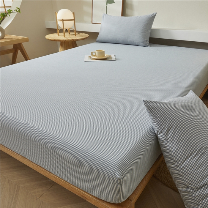 91家纺网 家纺一手货源 找家纺 喜居 2024新款全棉色织水洗棉床笠 蓝蓝格