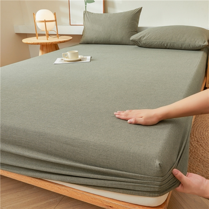 91家纺网 家纺一手货源 找家纺 喜居 2024新款全棉色织水洗棉床笠 千鸟绿