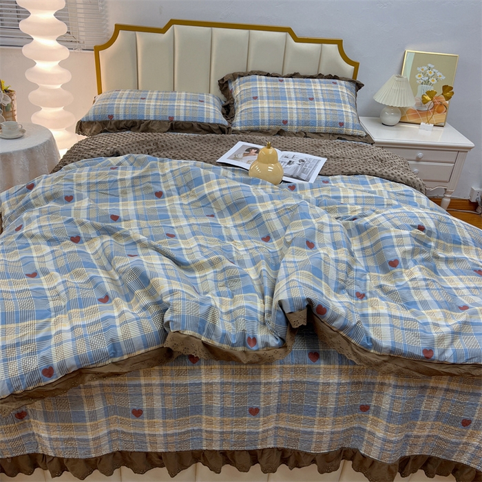 91家纺网 家纺一手货源 找家纺 暖居 2024新款豆豆被四件套 莱恩蓝色