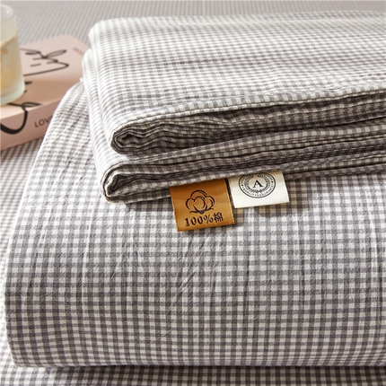 91家纺网 家纺一手货源 找家纺 喜居 2024新款全棉色织水洗棉床笠 灰灰格