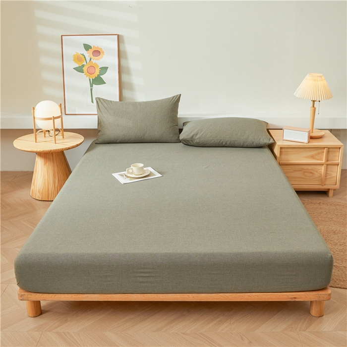 91家纺网 家纺一手货源 找家纺 喜居 2024新款全棉色织水洗棉床笠 千鸟绿