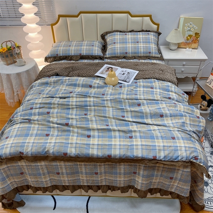 91家纺网 家纺一手货源 找家纺 暖居 2024新款豆豆被四件套 莱恩蓝色