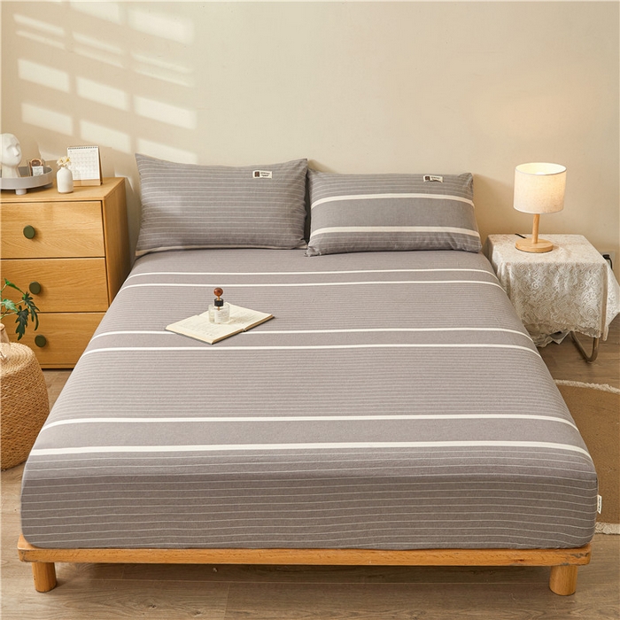 91家纺网 家纺一手货源 找家纺 喜居 2024新款全棉色织水洗棉床笠 光阴灰