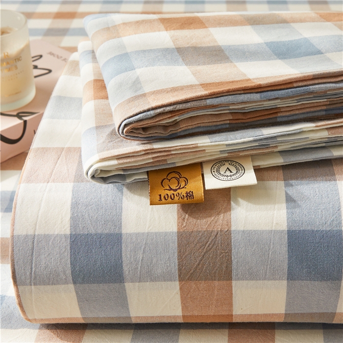 91家纺网 家纺一手货源 找家纺 喜居 2024新款全棉色织水洗棉床笠 蓝芋格