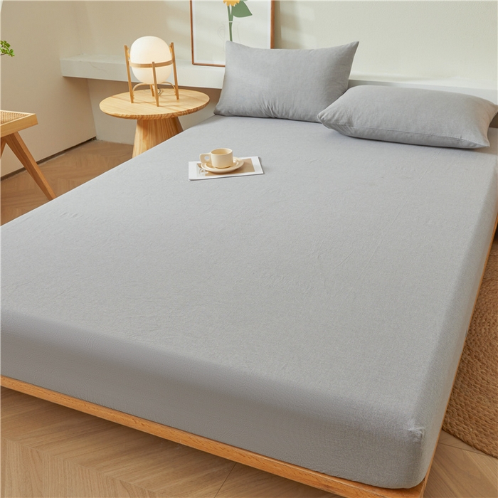 91家纺网 家纺一手货源 找家纺 喜居 2024新款全棉色织水洗棉床笠 千鸟灰