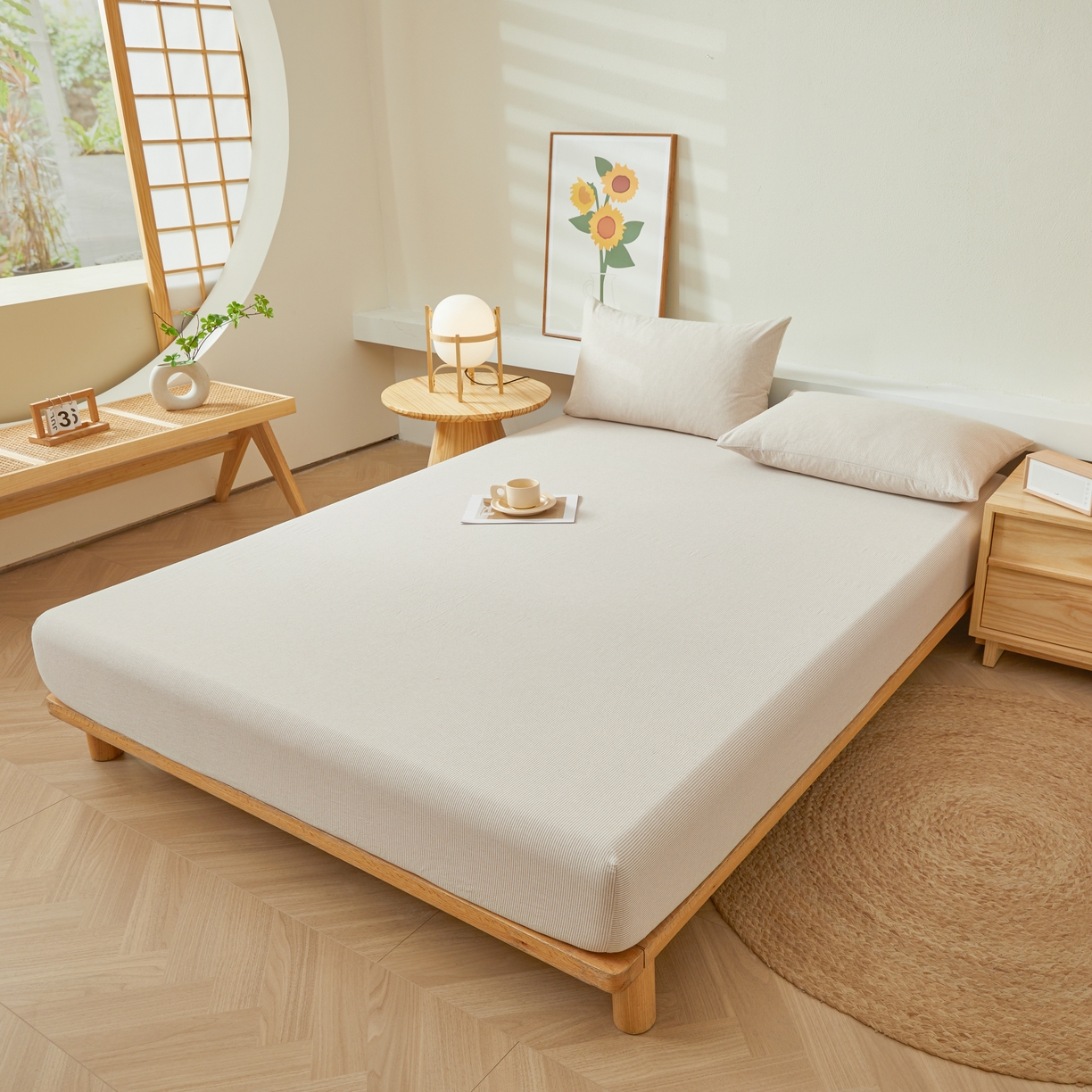 91家纺网 家纺一手货源 找家纺 喜居 2024新款全棉色织水洗棉床笠 光年米