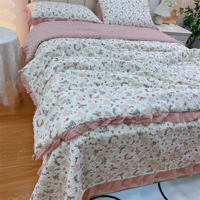 91家纺网 家纺一手货源 找家纺 暖居 2024新款豆豆被四件套 粉小兔