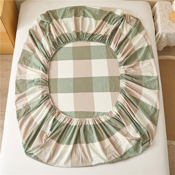 91家纺网 家纺一手货源 找家纺 喜居 2024新款全棉色织水洗棉床笠 绿大格