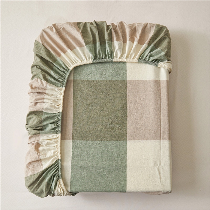 91家纺网 家纺一手货源 找家纺 喜居 2024新款全棉色织水洗棉床笠 绿大格