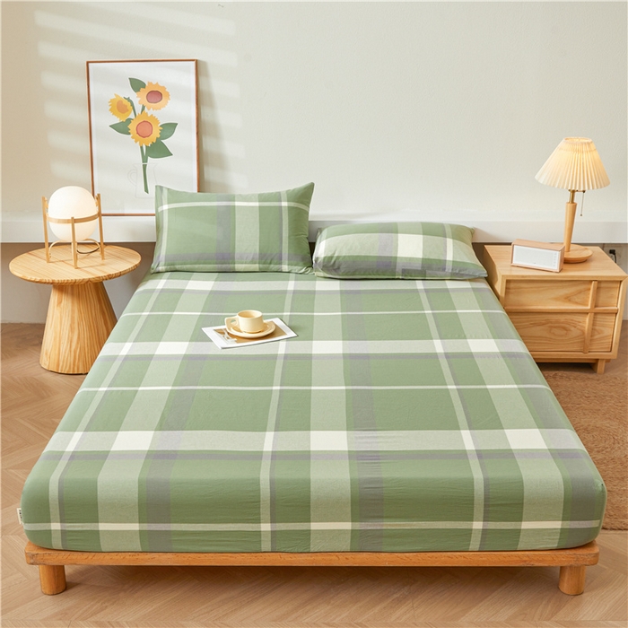 91家纺网 家纺一手货源 找家纺 喜居 2024新款全棉色织水洗棉床笠 莉亚绿