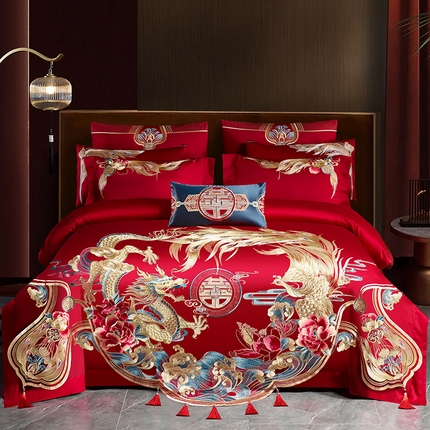 91家纺网 家纺一手货源 找家纺 （总）芊囍纺 2024新款纯棉长绒棉高端婚庆重工刺绣四件套多件套