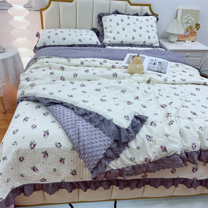 91家纺网 家纺一手货源 找家纺 暖居 2024新款豆豆被四件套 葡萄紫色