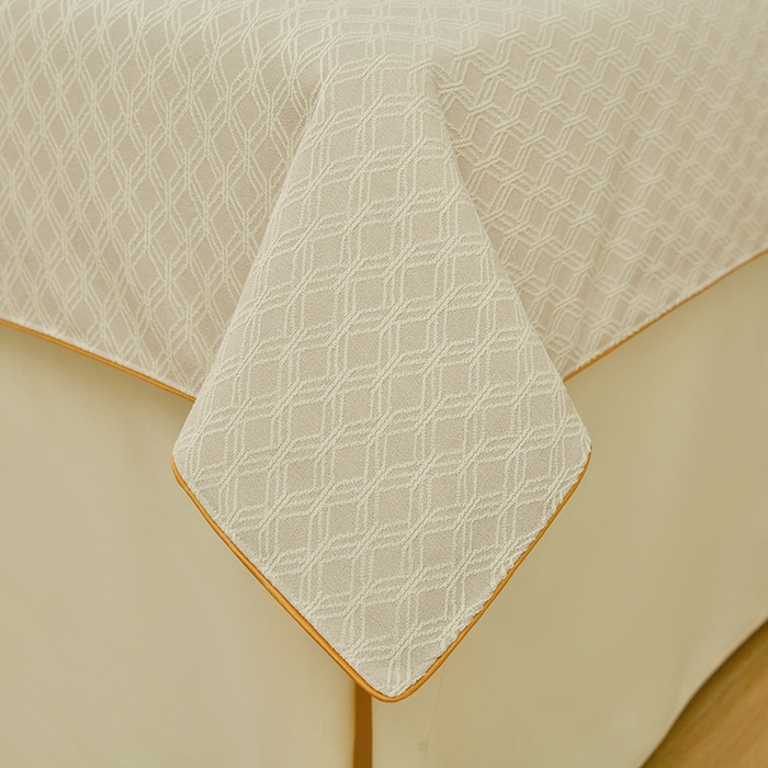 91家纺网 家纺一手货源 找家纺 莉人坊美容床罩批发 2024新款锦绣贝壳麻美容床罩系列 锦绣贝壳麻拼米黄