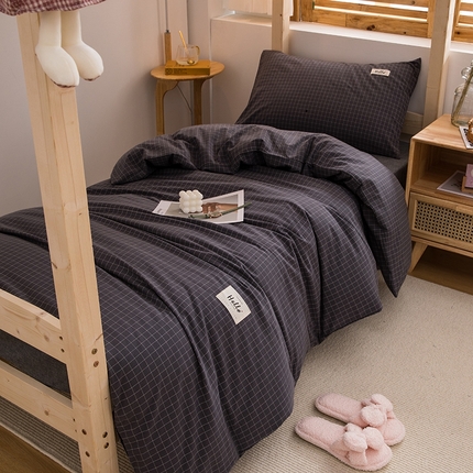 91家纺网 家纺一手货源 找家纺 （总）柠萌家居 2025新款无印良品风A类色织水洗棉全棉学生宿舍三件套床垫套三件套