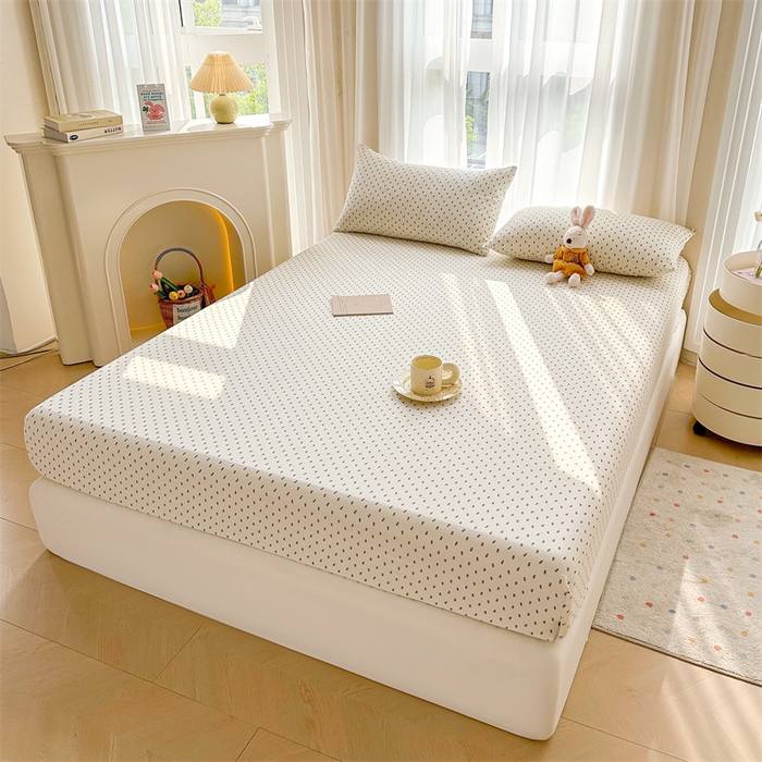 91家纺网 家纺一手货源 找家纺 雯豆家纺 2024新品小清新印花全棉纯棉双层纱床笠三件套 全棉双层纱床笠-锦瑟