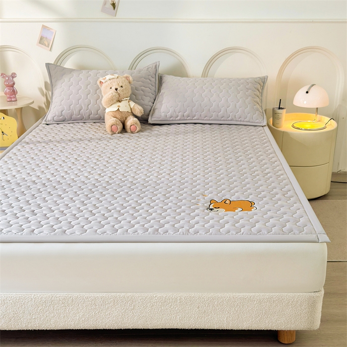 91家纺网 家纺一手货源 找家纺 雯豆家纺 2024新品刺绣绣花柯基加厚床褥床垫床护垫 床褥款柯基-月岩灰