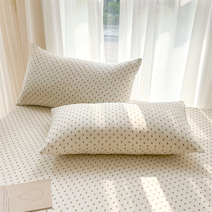 91家纺网 家纺一手货源 找家纺 雯豆家纺 2024新品小清新印花全棉纯棉双层纱床笠三件套 全棉双层纱床笠-锦瑟