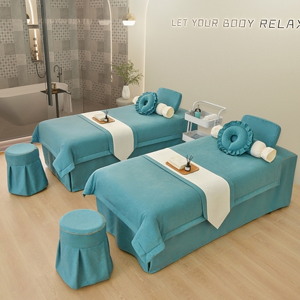 莉人坊美容床罩批发 2024新款棉麻美容床罩诗菲丽人系列 诗菲丽人湖蓝