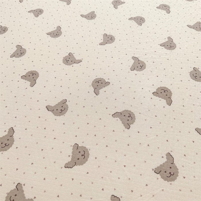 91家纺网 家纺一手货源 找家纺 雯豆家纺 2024新品小清新印花全棉纯棉双层纱床笠三件套 全棉双层纱床笠-小狗迪西