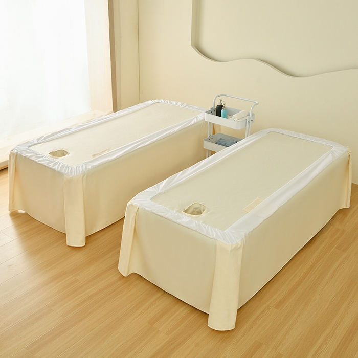 91家纺网 家纺一手货源 找家纺 莉人坊美容床罩批发 2024新款锦绣贝壳麻美容床罩系列 锦绣贝壳麻拼米黄