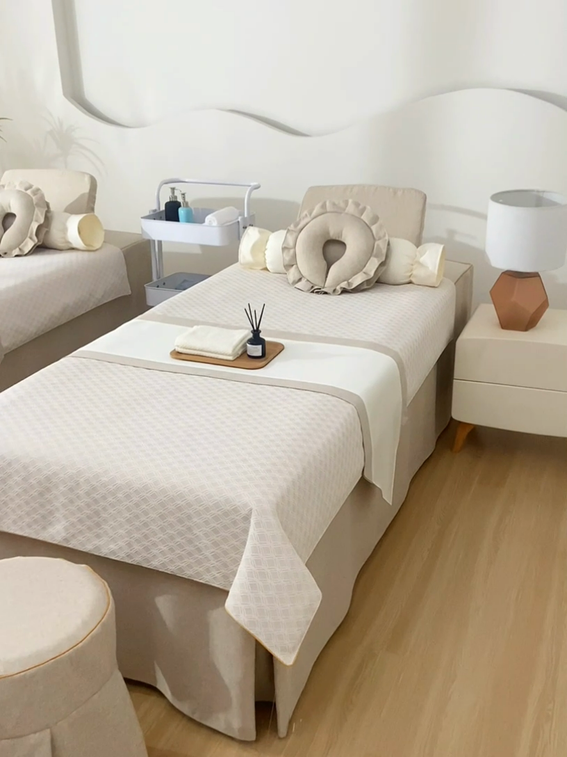 91家纺网 家纺一手货源 找家纺 莉人坊美容床罩批发 2024新款锦绣贝壳麻美容床罩系列 锦绣贝壳麻拼驼色