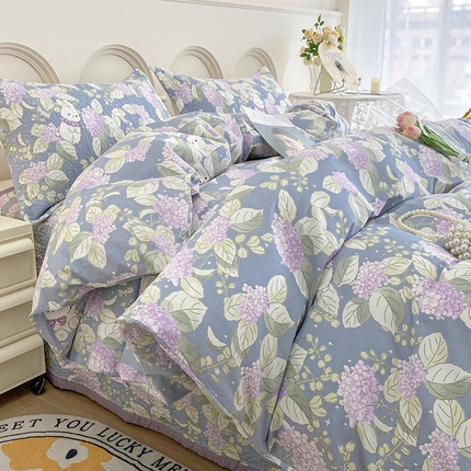 91家纺网 家纺一手货源 找家纺 （总）梦精灵家纺 2025新款直角40支全棉印花床盖四件套纯棉被套枕套