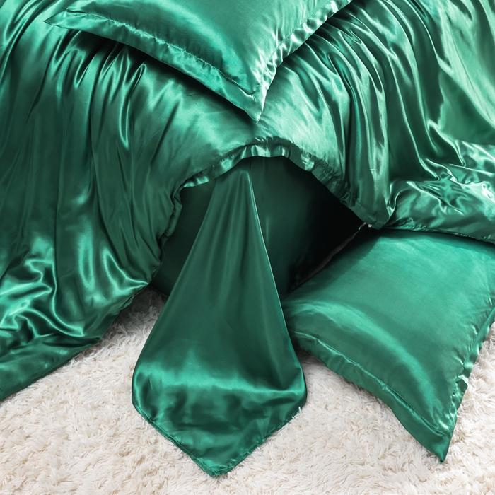 91家纺网 家纺一手货源 找家纺 莱越家纺 纯色网红款双面冰丝四件套夏季凉感丝真丝被套床单三件套床上用品 墨绿