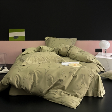 91家纺网 家纺一手货源 找家纺 由丽家纺 2025新款柔棉印花四件套系列 月熙-绿