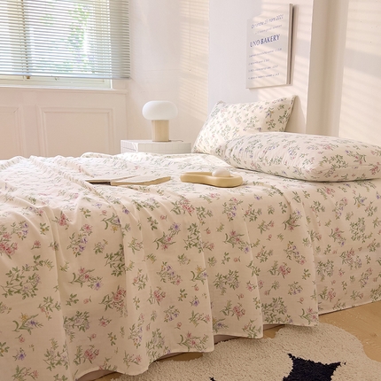 91家纺网 家纺一手货源 找家纺 DoDo 兜兜 2024新款全棉双层纱印花床单 春意浓