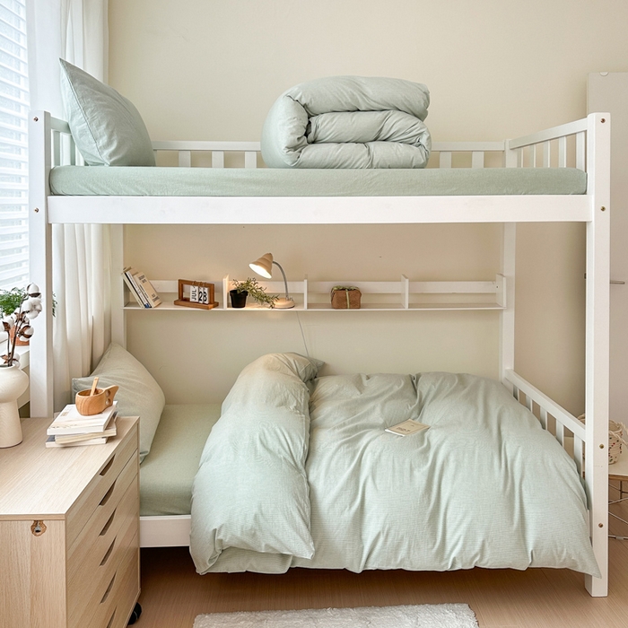 91家纺网 家纺一手货源 找家纺 玖弘家居 2024新款全棉色织水洗棉学生三件套四件套床垫套系列 绿密条