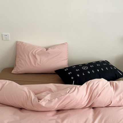 91家纺网 家纺一手货源 找家纺 2024新款40支水洗棉纯色混搭系列枕套 粉咖数字-棉