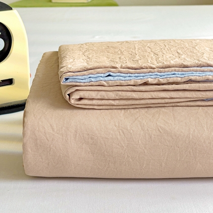 韩巢家纺 2024新款ins风超柔褶皱亲肤水洗棉被套单件-纯色双拼系列（提供卖家秀） 水洗棉咖蓝