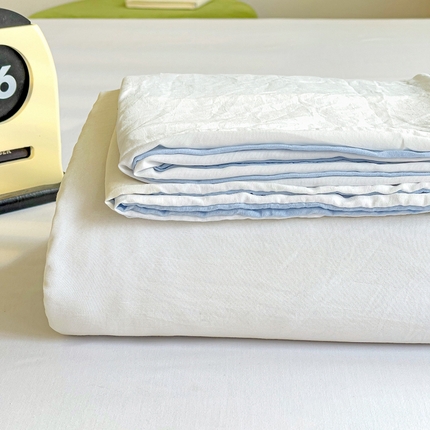 韩巢家纺 2024新款ins风超柔褶皱亲肤水洗棉被套单件-纯色双拼系列（提供卖家秀） 水洗棉白蓝