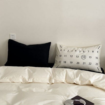 91家纺网 家纺一手货源 找家纺 2024新款40支水洗棉纯色混搭系列枕套 黑白数字-棉