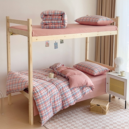 91家纺网 家纺一手货源 找家纺 玖弘家居 2024新款全棉色织水洗棉学生三件套四件套床垫套系列 星空桔