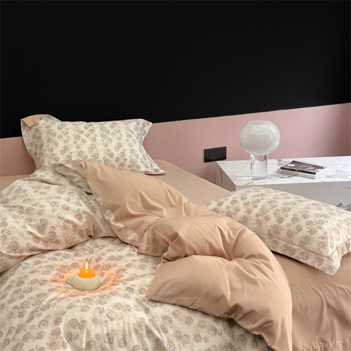 91家纺网 家纺一手货源 找家纺 由丽家纺 2025新款柔棉印花四件套系列 飘纱-紫