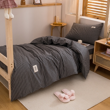 91家纺网 家纺一手货源 找家纺 （总）柠萌家居 2025新款无印良品风A类色织水洗棉全棉学生宿舍三件套床垫套三件套