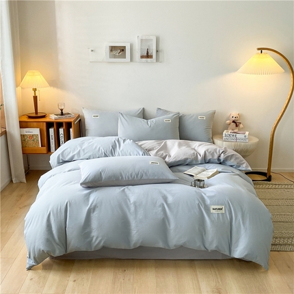 91家纺网 家纺一手货源 找家纺 佳汐蓝家纺 2024新款全棉水洗棉贴标四件套 贴标-海青+山灰