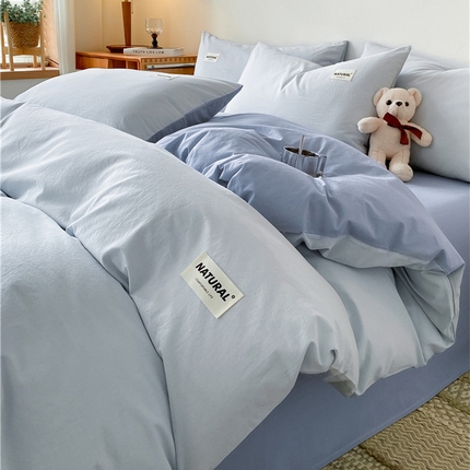 91家纺网 家纺一手货源 找家纺 佳汐蓝家纺 2024新款全棉水洗棉贴标单被套 贴标-天空蓝+海青