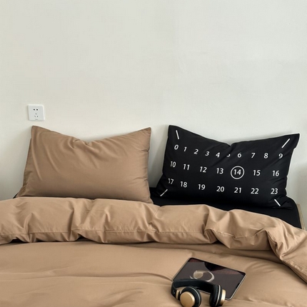91家纺网 家纺一手货源 找家纺 2024新款40支水洗棉纯色混搭系列枕套 黑咖数字-棉