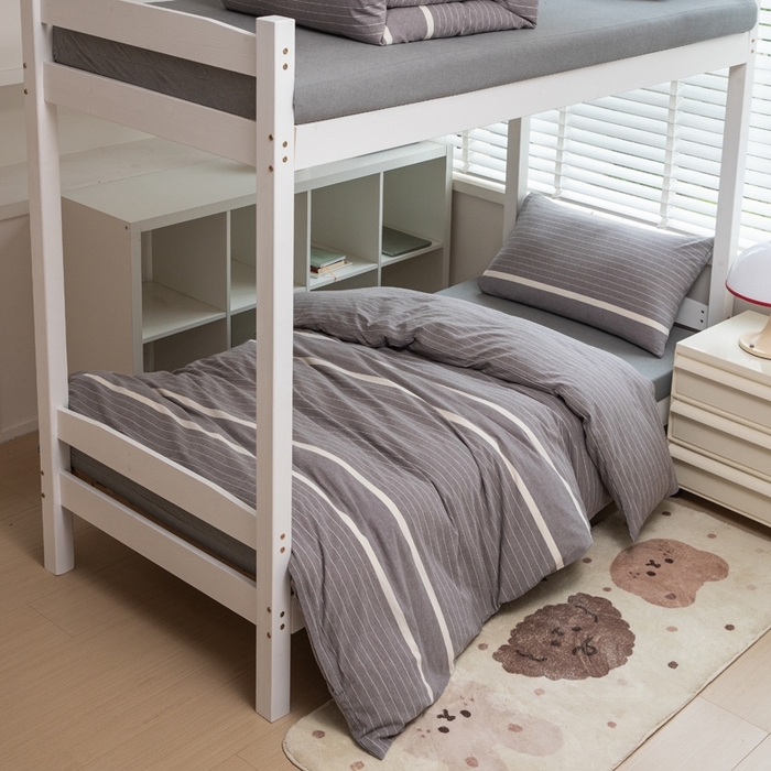 91家纺网 家纺一手货源 找家纺 柠萌家居 2025新款无印良品风A类色织水洗棉全棉学生宿舍三件套床垫套三件套 宽双线冷灰