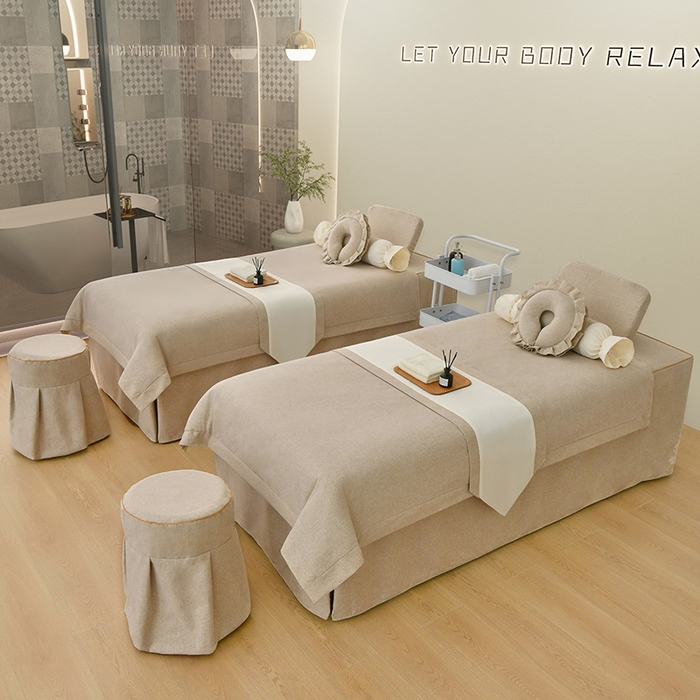 91家纺网 家纺一手货源 找家纺 莉人坊美容床罩批发 2024新款棉麻美容床罩诗菲丽人系列 诗菲丽人驼色