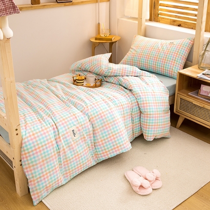 91家纺网 家纺一手货源 找家纺 （总）柠萌家居 2025新款无印良品风A类色织水洗棉全棉学生宿舍三件套床垫套三件套