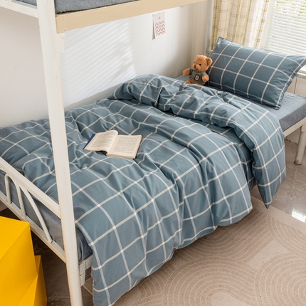 91家纺网 家纺一手货源 找家纺 （总）柠萌家居 2025新款无印良品风A类色织水洗棉全棉学生宿舍三件套床垫套三件套