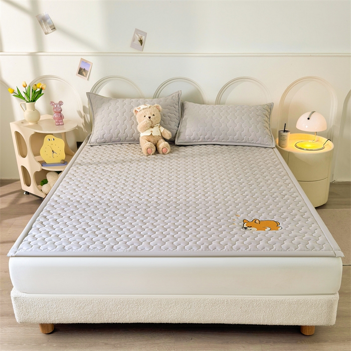 91家纺网 家纺一手货源 找家纺 雯豆家纺 2024新品刺绣绣花柯基加厚床褥床垫床护垫 床褥款柯基-月岩灰