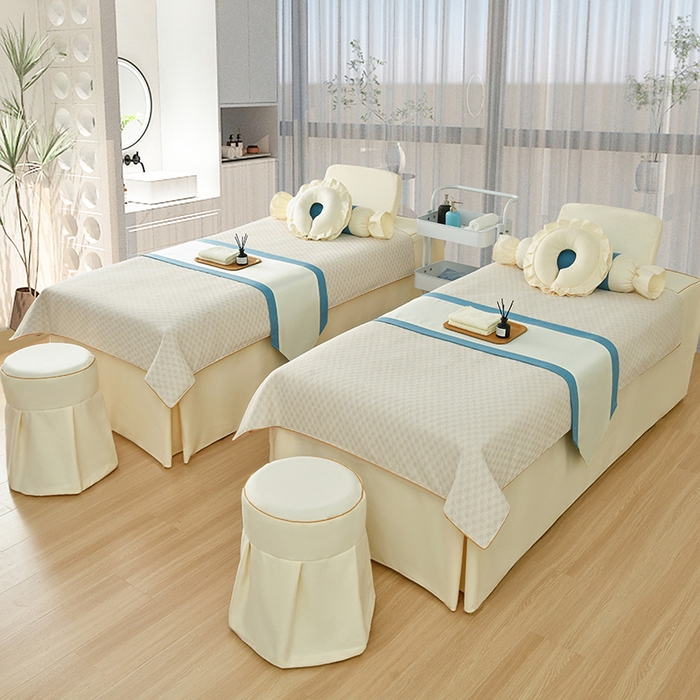 91家纺网 家纺一手货源 找家纺 莉人坊美容床罩批发 2024新款锦绣贝壳麻美容床罩系列 锦绣贝壳麻拼米黄